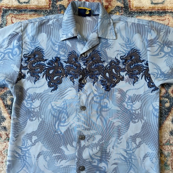 Vintage Y2K Dragons Wrap Around Print Button-up Shirt Small - Picture 4 of 5